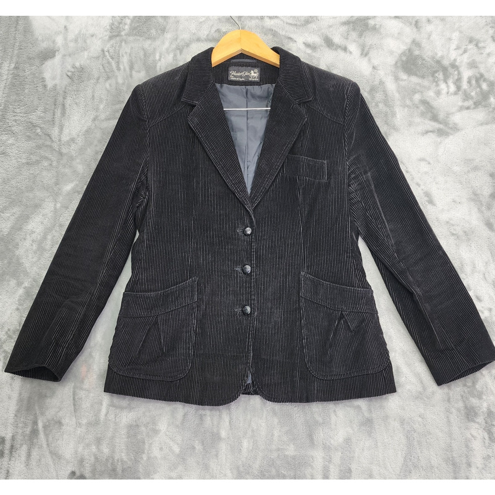 Vintage Hunters Glen Jacket Womens S Black Wide Wale Corduroy Blazer Preppy Mod